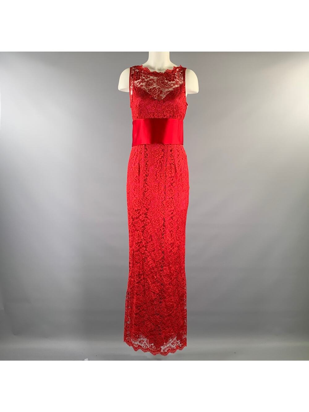 DOLCE & GABBANA Size M Red Satin Lace Long Gown